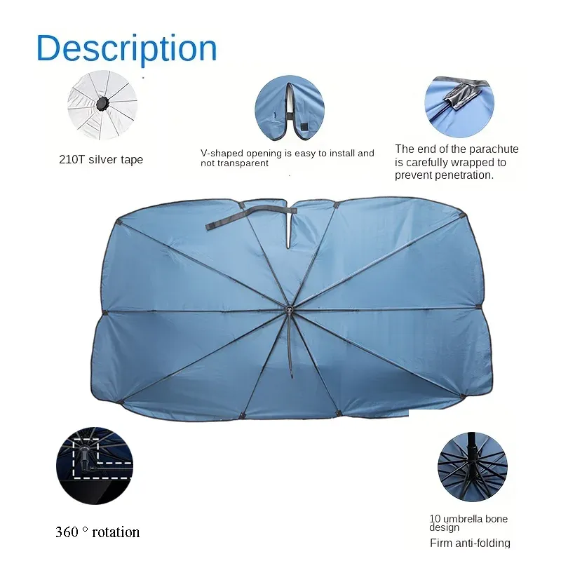 Pare-soleil de voiture avec protection à 360° – Pare-soleil de pare-brise avant avec poignée rotative et flexible, protection UV, accessoires auto pour l'été 5
