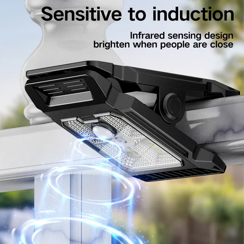 Lampe solaire de jardin à détection de mouvement, éclairage multifonction, à pince, pour extérieur