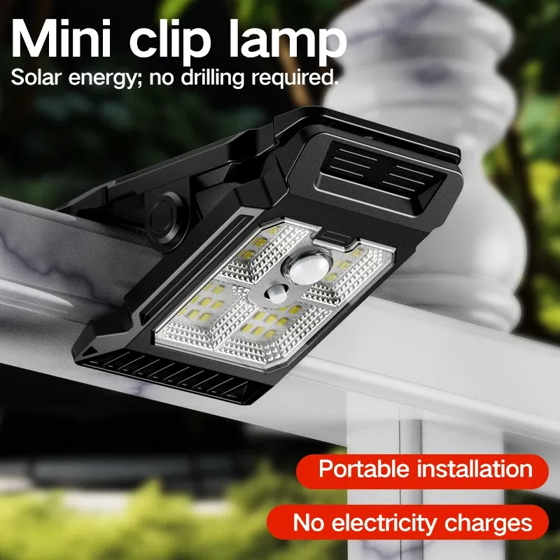 Lampe solaire de jardin à détection de mouvement, éclairage multifonction, à pince, pour extérieur 2