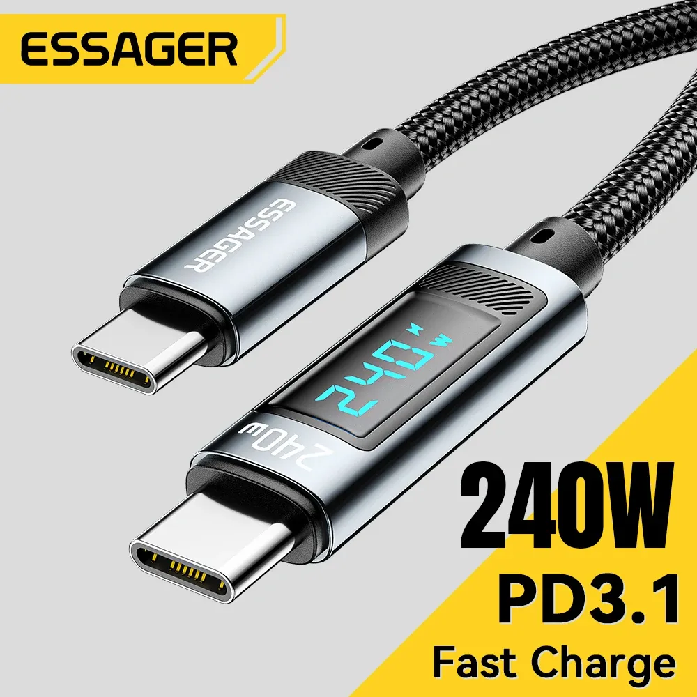 Câble USB Type-C vers USB-C 240W Essager, PD 3.1, charge rapide 100W, longueur 2 m, compatible MacBook Pro, Xiaomi, Samsung et ordinateurs portables