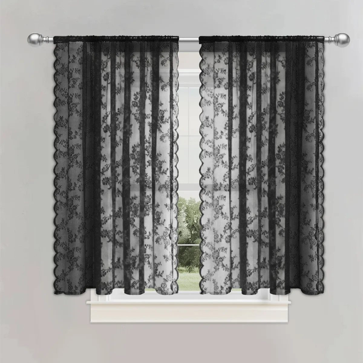 Rideau transparent en dentelle romantique à motifs floraux pour salon et chambre, décoration d'intérieur, passe-tringle, 1 pièce 2