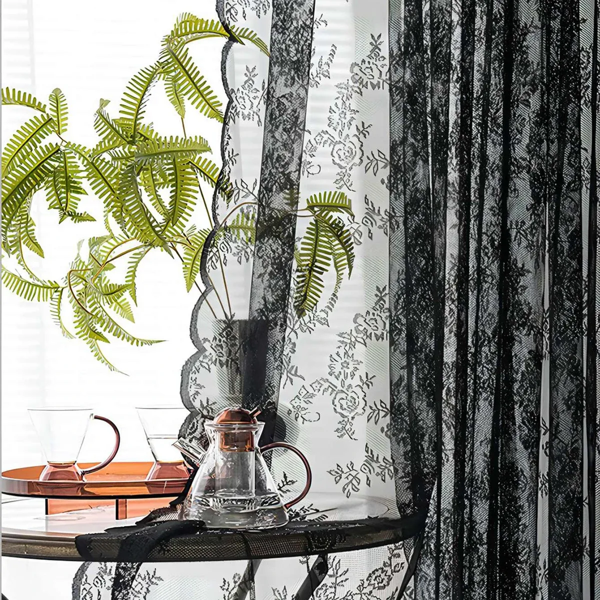 Rideau transparent en dentelle romantique à motifs floraux pour salon et chambre, décoration d'intérieur, passe-tringle, 1 pièce 4