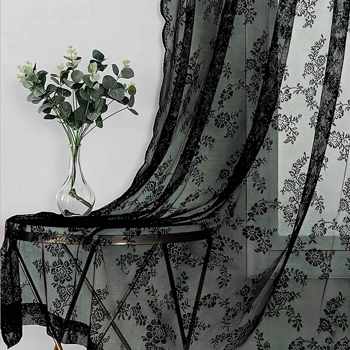 Rideau transparent en dentelle romantique à motifs floraux pour salon et chambre, décoration d'intérieur, passe-tringle, 1 pièce 6