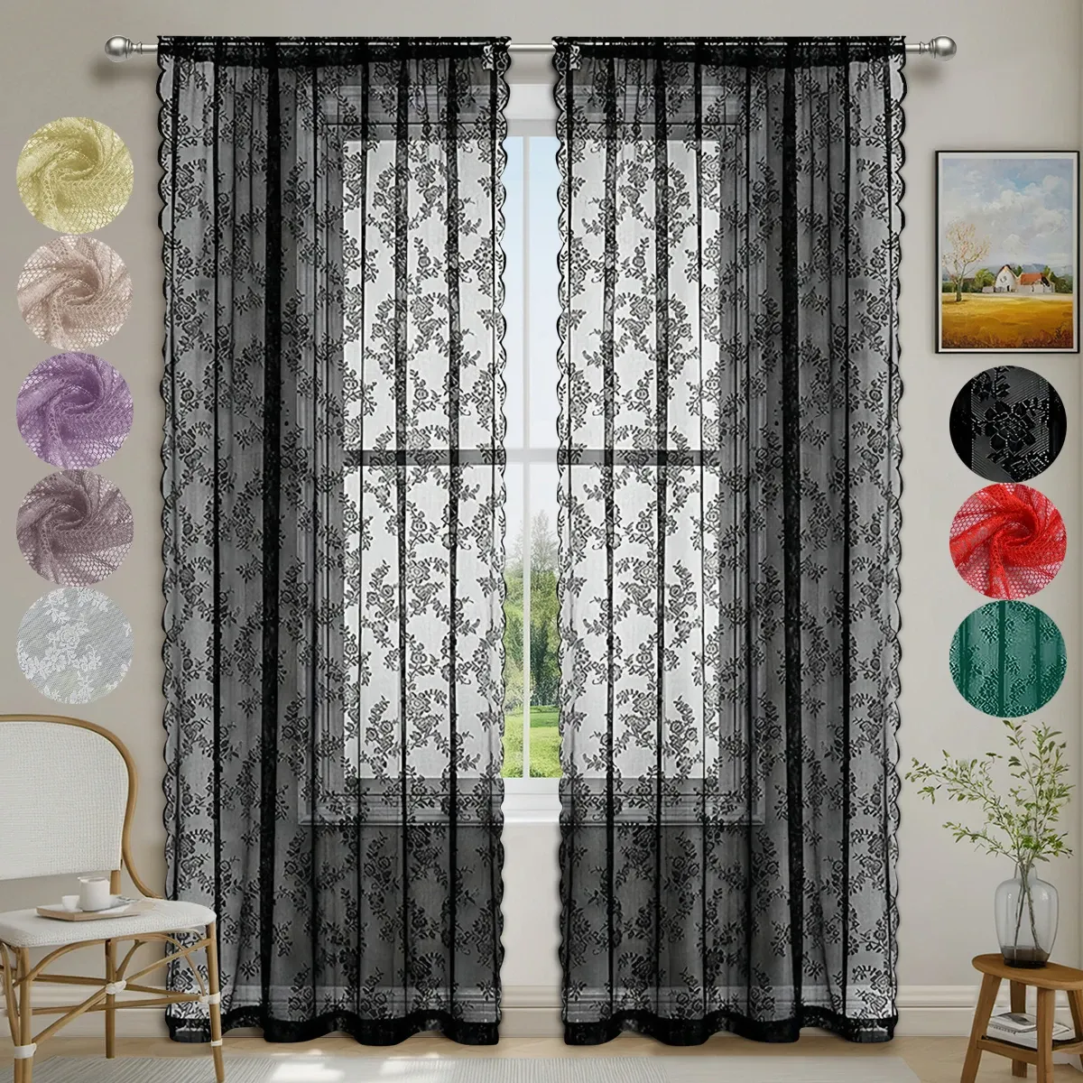 Rideau transparent en dentelle romantique