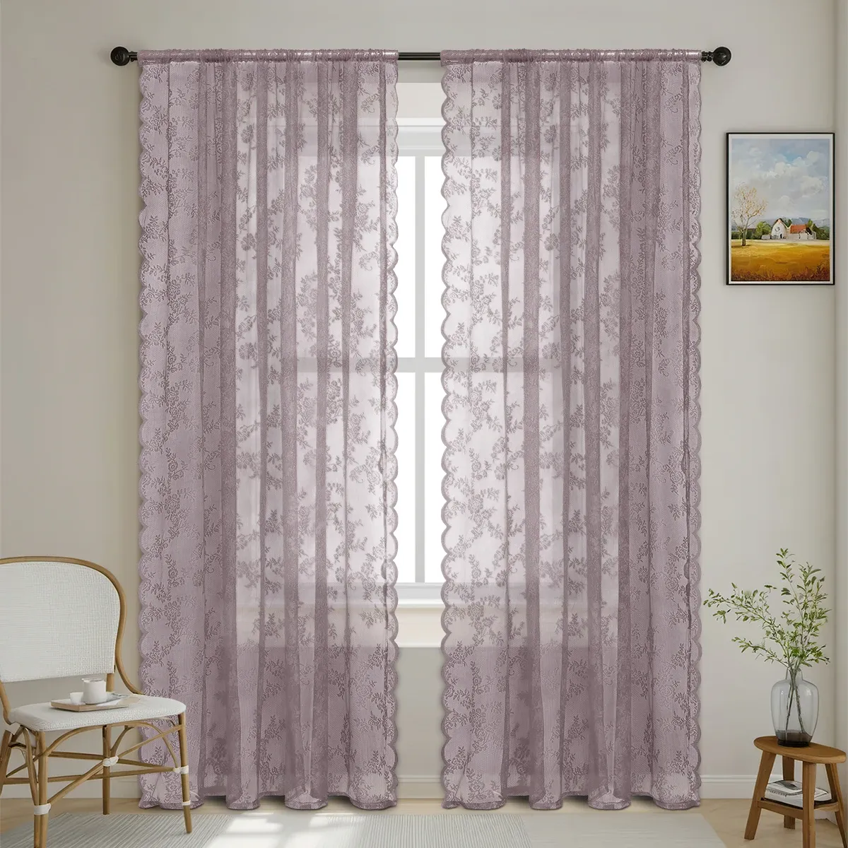 Rideau transparent en dentelle romantique à motifs floraux pour salon et chambre, décoration d'intérieur, passe-tringle, 1 pièce 11