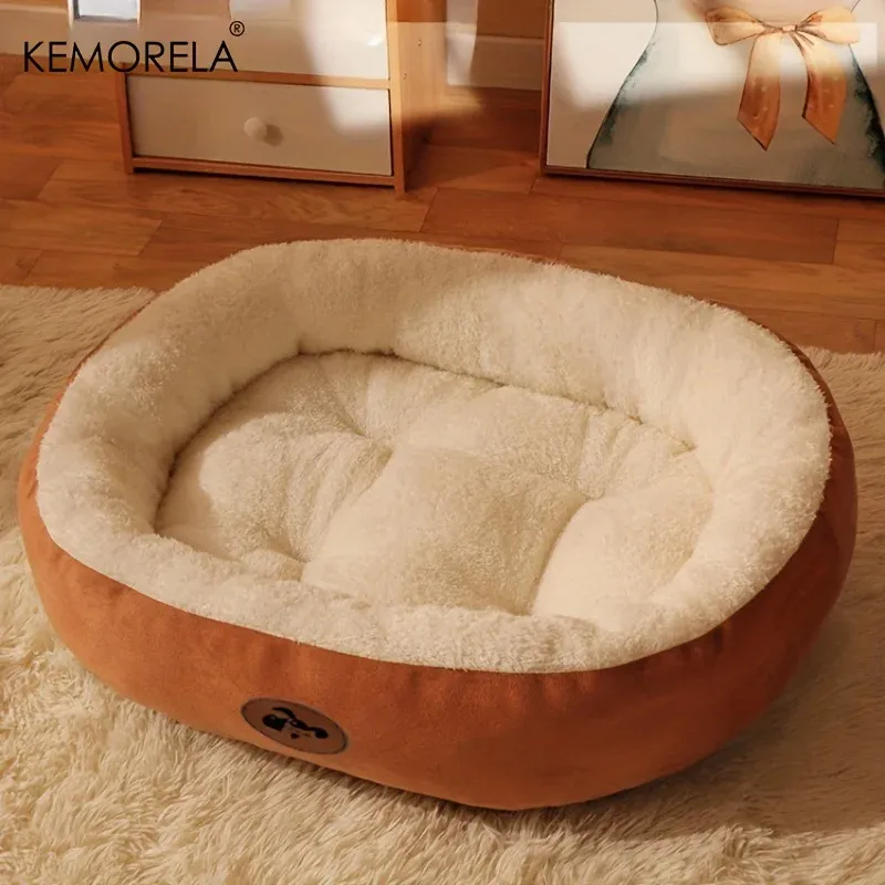 Lit ovale en peluche épaissie pour chats et petits chiens, confortable et chaud, toutes saisons 3