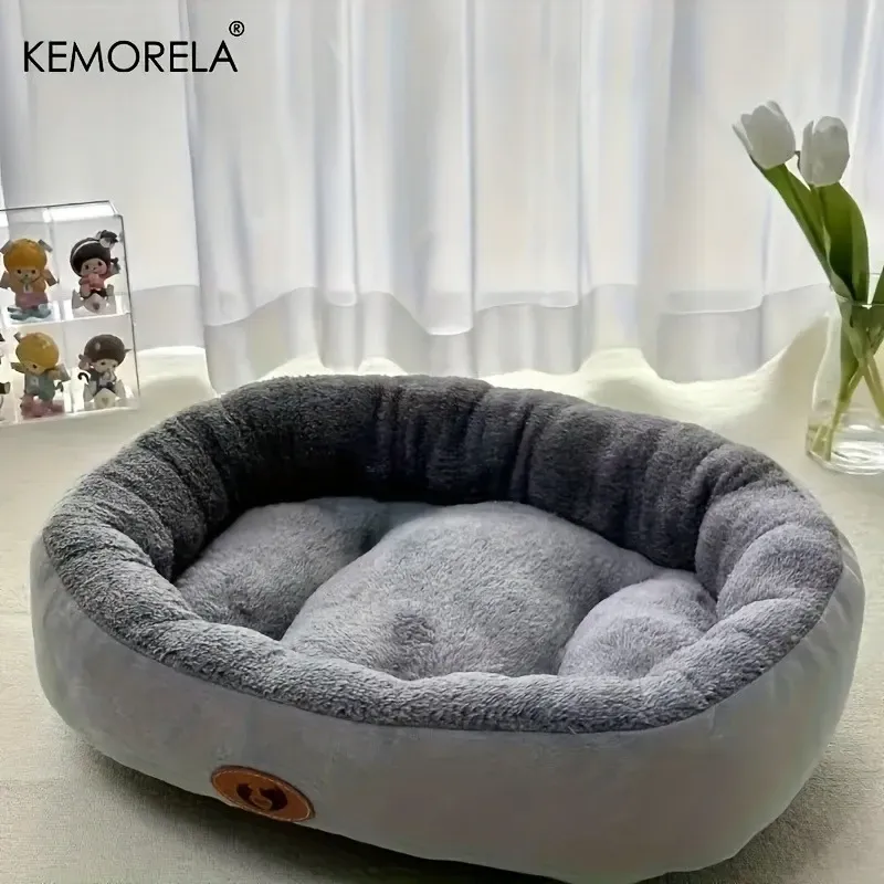 Lit ovale en peluche épaissie pour chats et petits chiens, confortable et chaud, toutes saisons 10