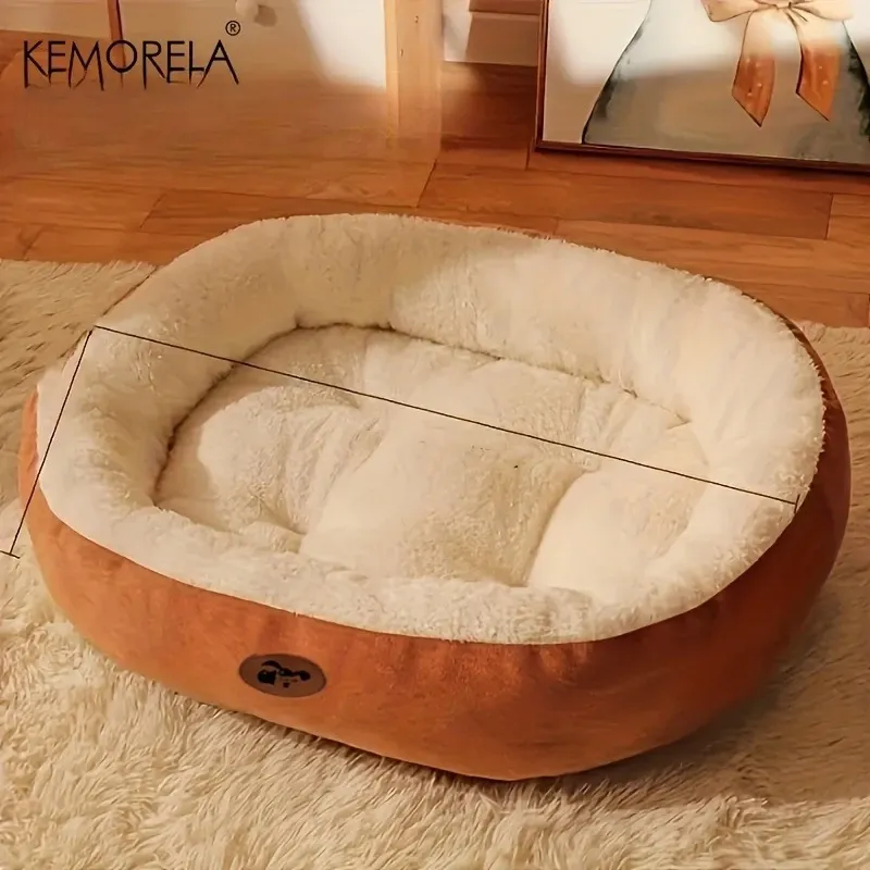 Lit ovale en peluche épaissie pour chats et petits chiens, confortable et chaud, toutes saisons 9