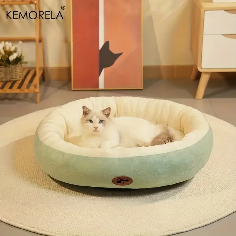 Lit ovale en peluche épaissie pour chats et petits chiens, confortable et chaud, toutes saisons 7