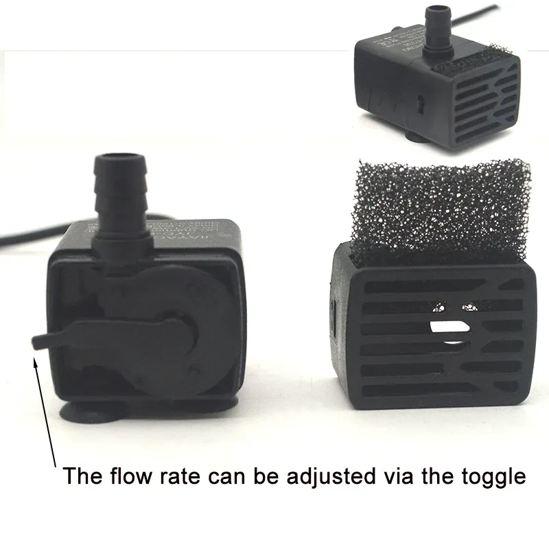 Pompe de filtration USB silencieuse pour aquarium, mini fontaine pour animaux de compagnie, pompe de circulation d'eau submersible à débit réglable 5 V 5 W 6