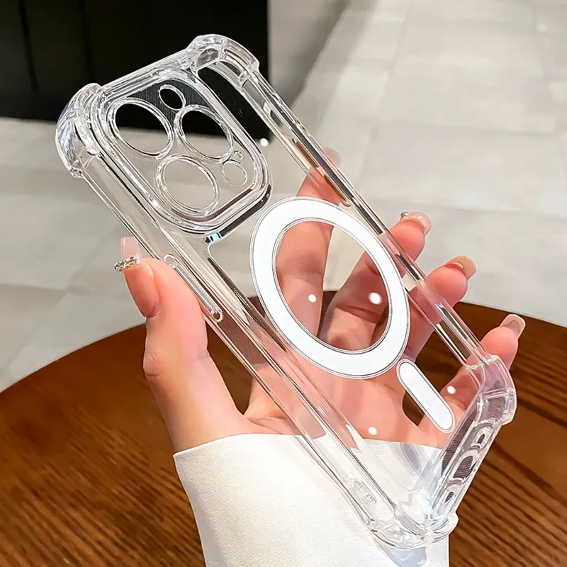 Coque de luxe à charge magnétique sans fil pour iPhone 11 à 18 Pro Max, transparente et antichoc, avec pare-chocs - Image 1