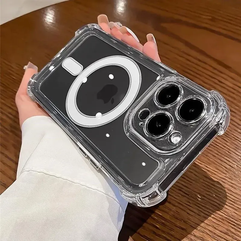 Coque de luxe à charge magnétique sans fil pour iPhone 11 à 18 Pro Max, transparente et antichoc, avec pare-chocs 2