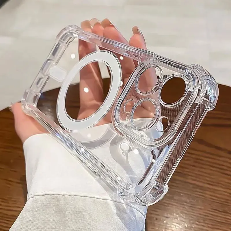 Coque de luxe à charge magnétique sans fil pour iPhone 11 à 18 Pro Max, transparente et antichoc, avec pare-chocs 4