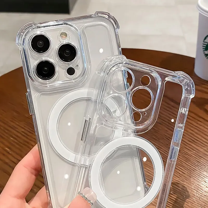 Coque de luxe à charge magnétique sans fil pour iPhone 11 à 18 Pro Max, transparente et antichoc, avec pare-chocs 5