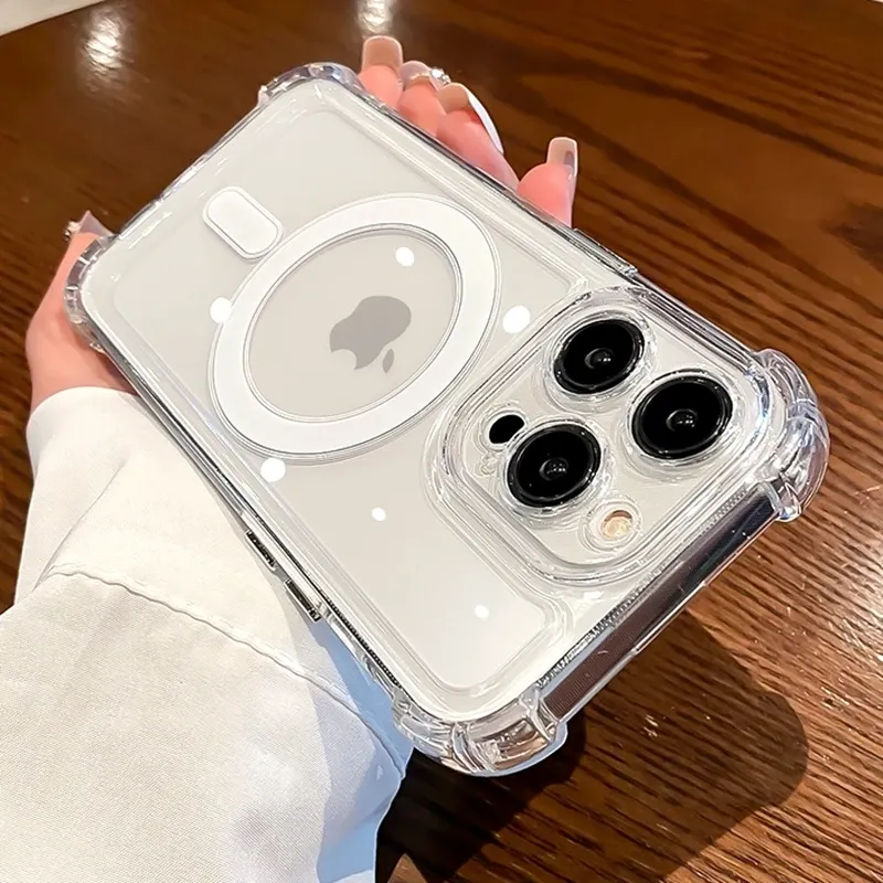 Coque de luxe à charge magnétique sans fil pour iPhone 11 à 18 Pro Max, transparente et antichoc, avec pare-chocs 7