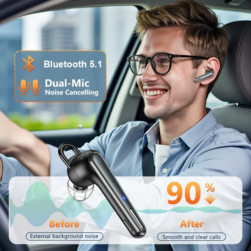 Casque Bluetooth mono-oreille pour conduite, mains libres, batterie 500 mAh, étui de charge sans fil 2