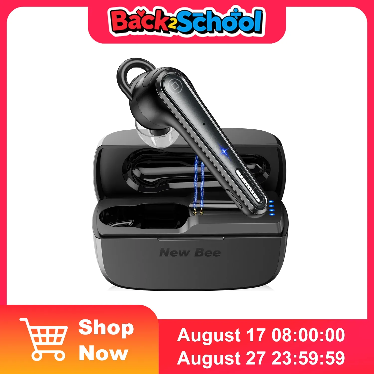 Casque Bluetooth mono-oreille pour conduite, mains libres, batterie 500 mAh, étui de charge sans fil