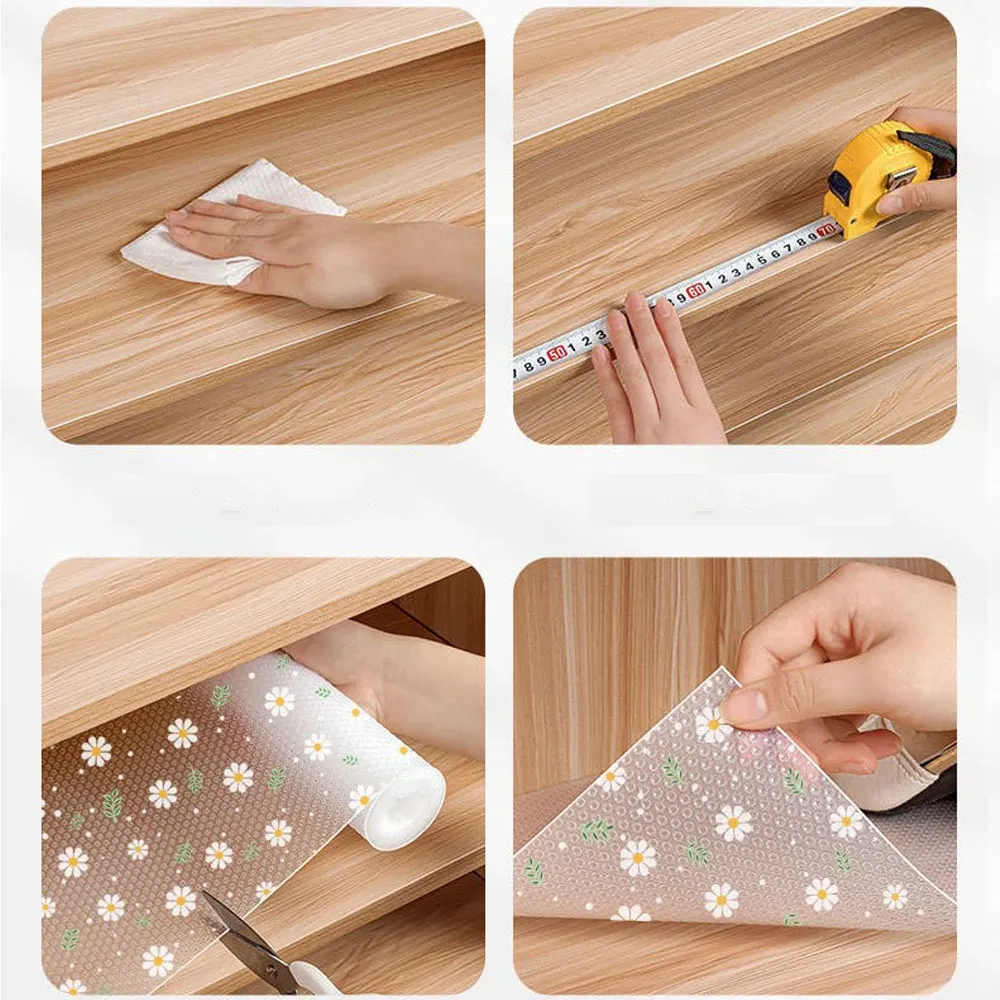 Tapis de tiroir et d'étagère de cuisine à motif marguerite, réutilisable, imperméable et résistant à l'humidité 2
