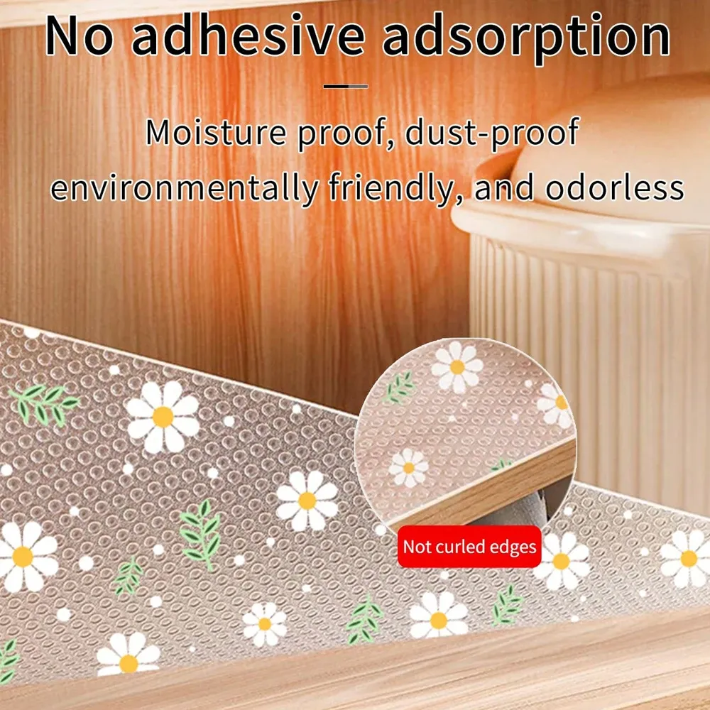 Tapis de tiroir et d'étagère de cuisine à motif marguerite, réutilisable, imperméable et résistant à l'humidité 3