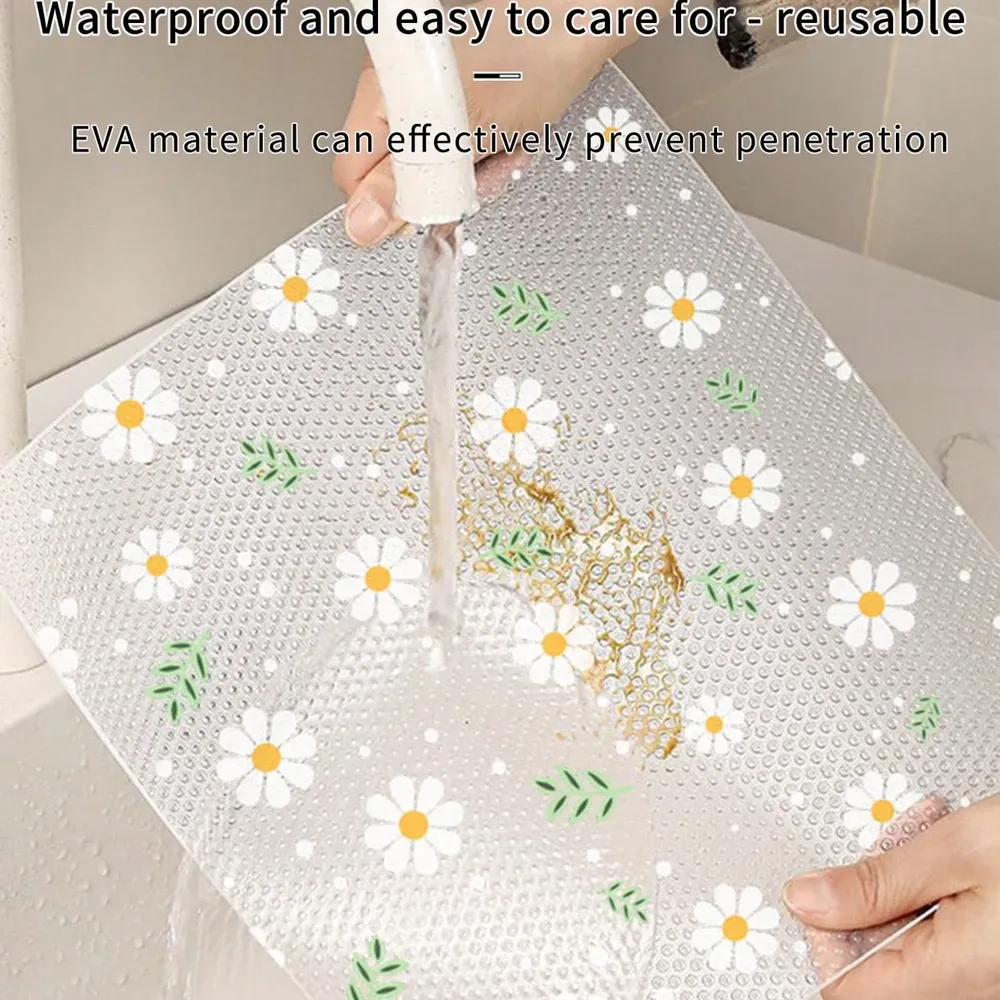 Tapis de tiroir et d'étagère de cuisine à motif marguerite, réutilisable, imperméable et résistant à l'humidité 4