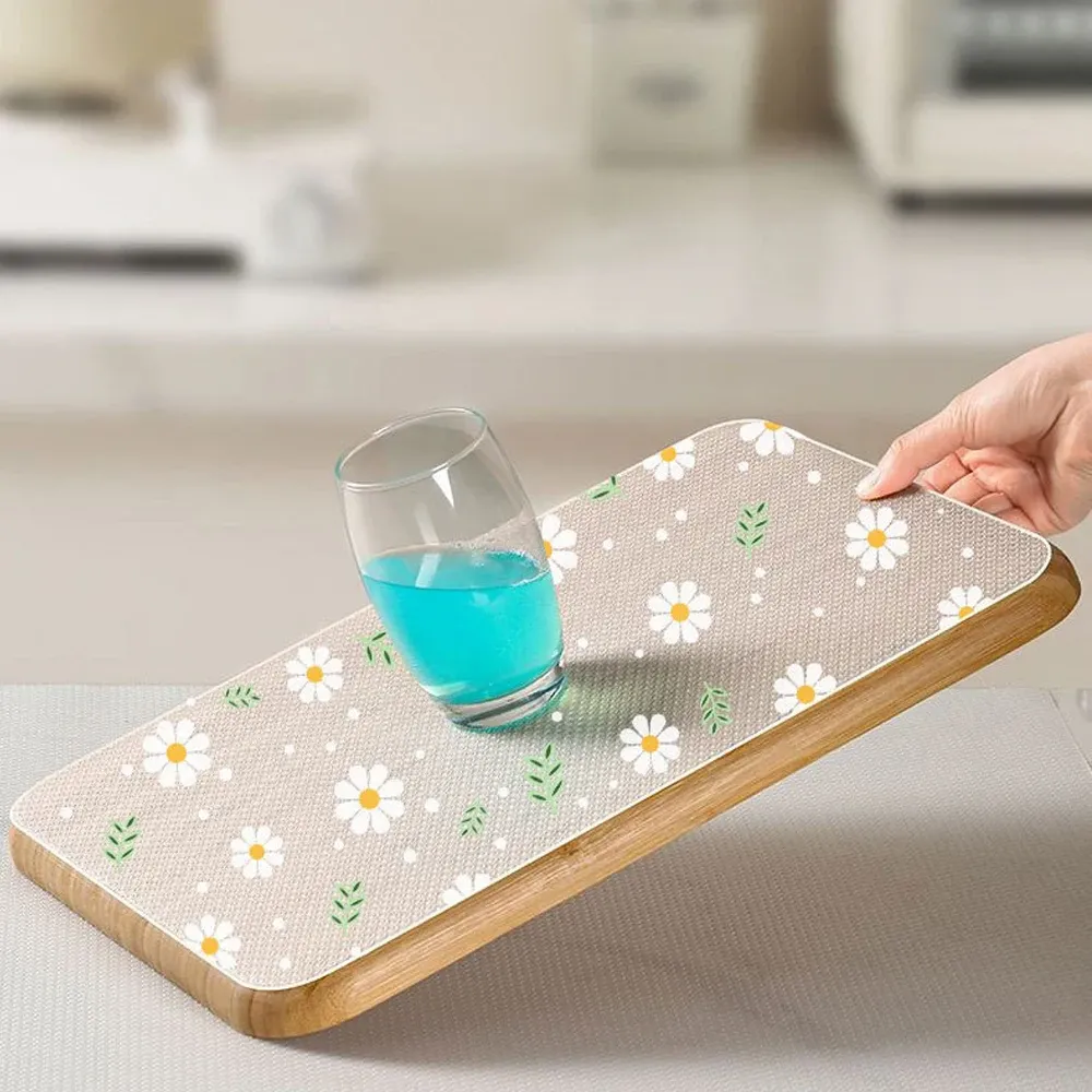 Tapis de tiroir et d'étagère de cuisine à motif marguerite, réutilisable, imperméable et résistant à l'humidité 5