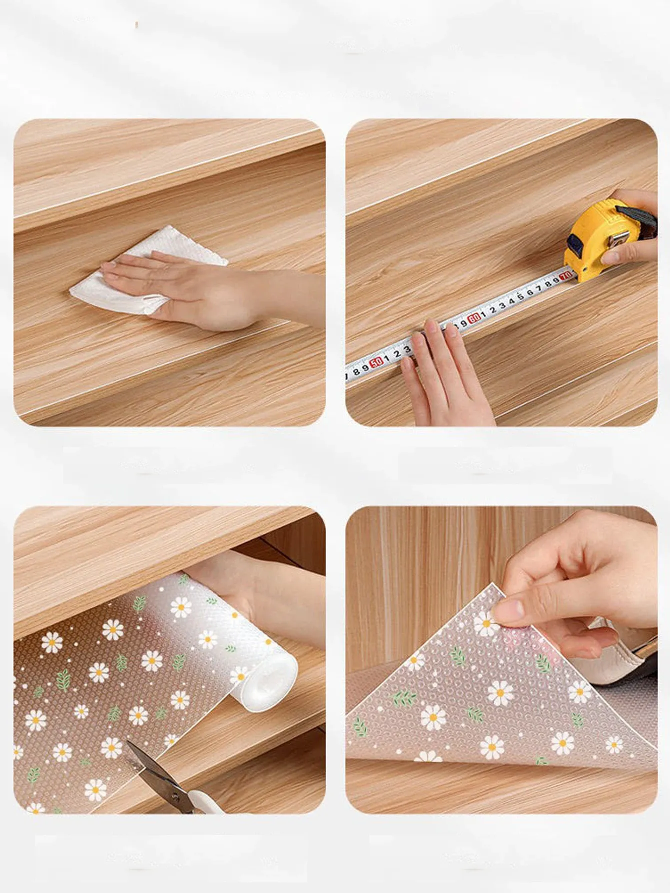 Détail du tapis de tiroir fleuri