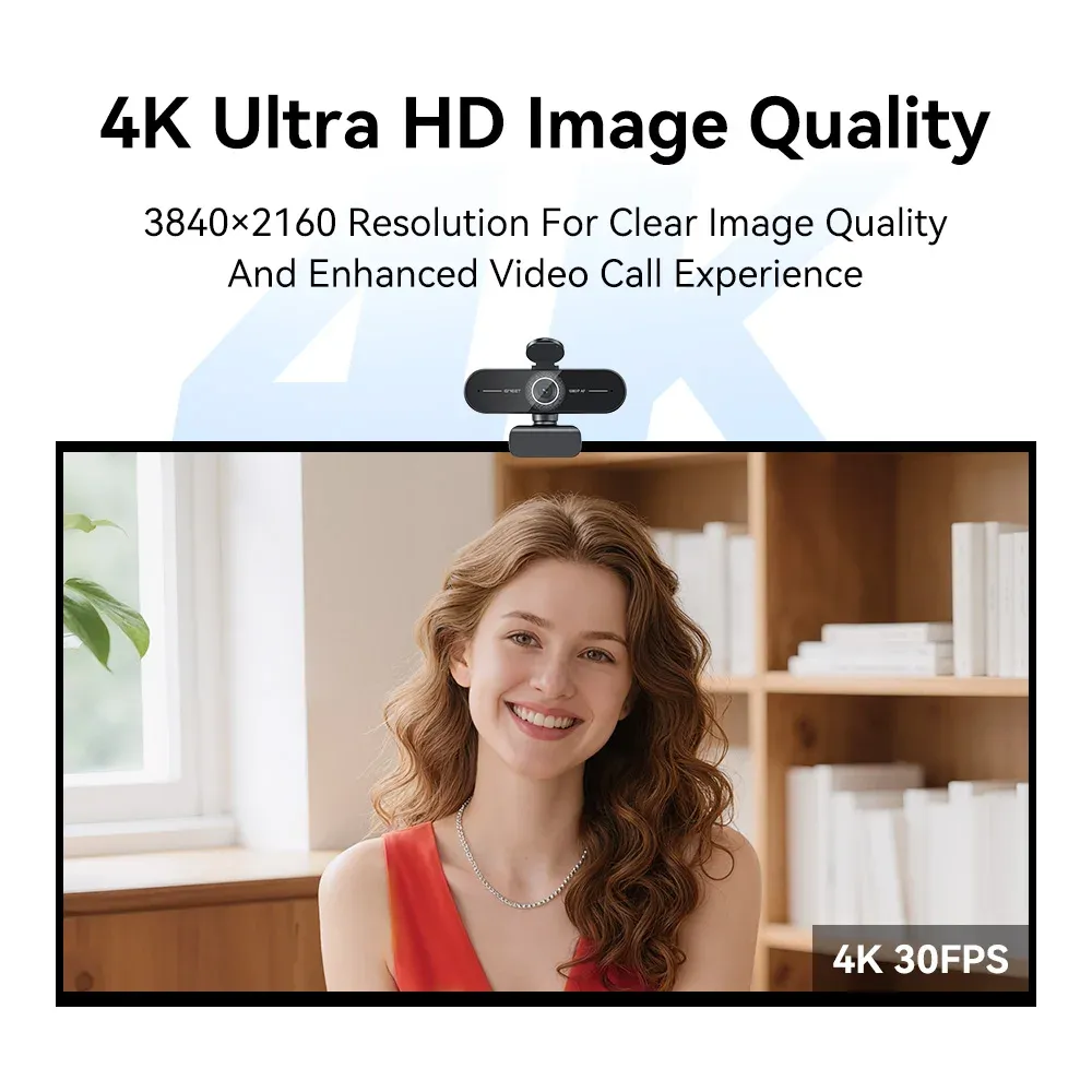 Webcam EMEET 4K/1080P pour PC, caméra vidéo à mise au point automatique PDAF avec double caméra et microphones intégrés, compatible Zoom et téléphones 2