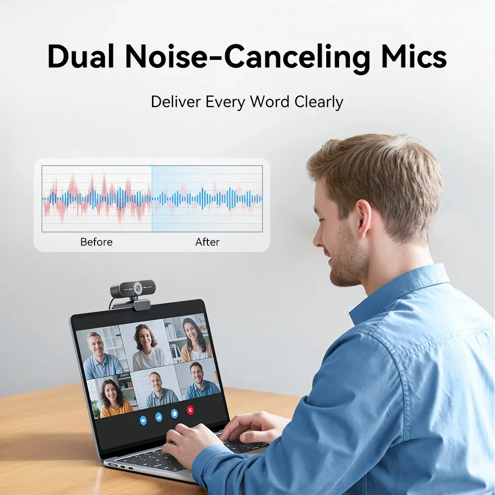 Webcam EMEET 4K/1080P pour PC, caméra vidéo à mise au point automatique PDAF avec double caméra et microphones intégrés, compatible Zoom et téléphones 5