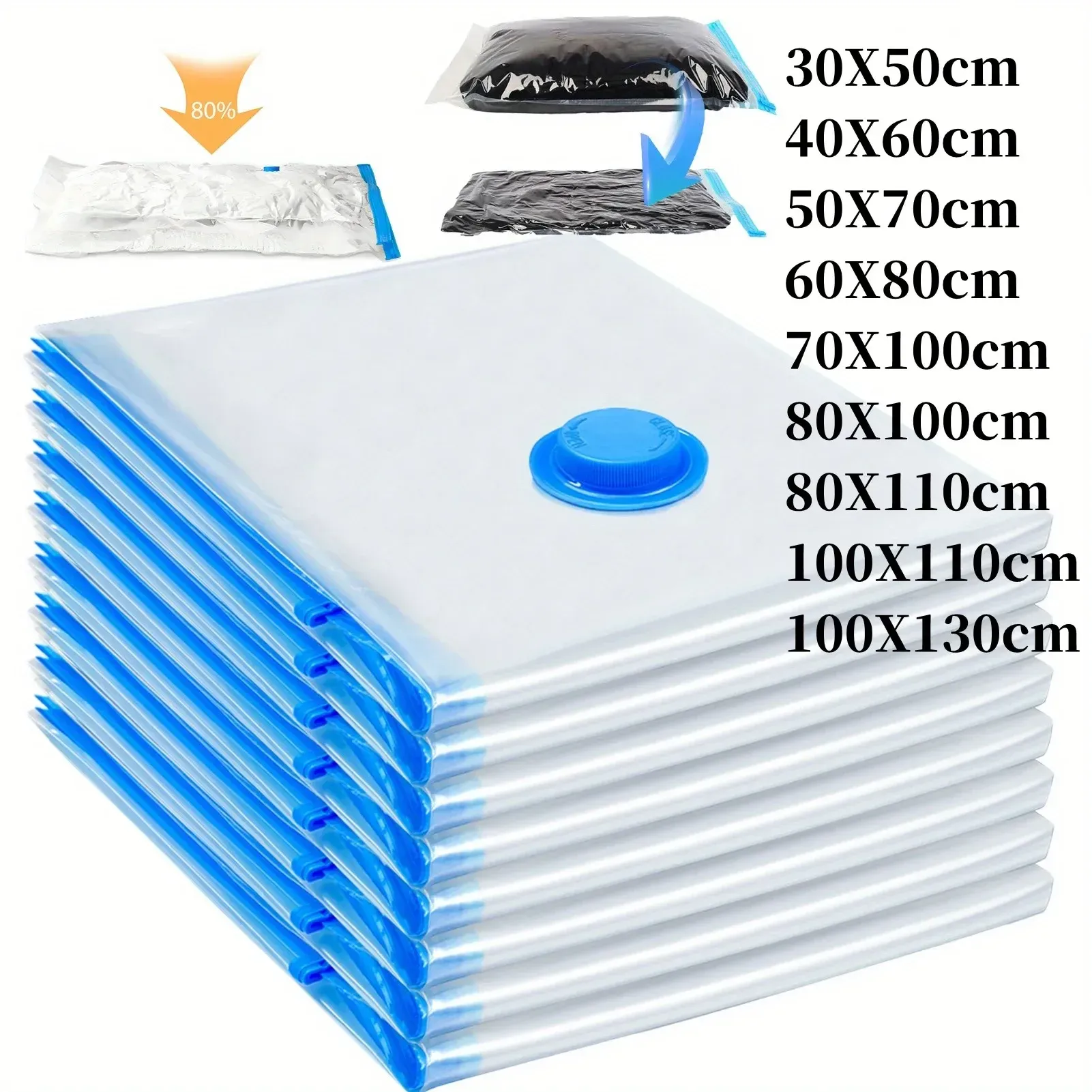 Sacs de rangement sous vide avec pompe manuelle, gain de place jusqu'à 80 %, idéaux pour couvertures et vêtements - Image 1