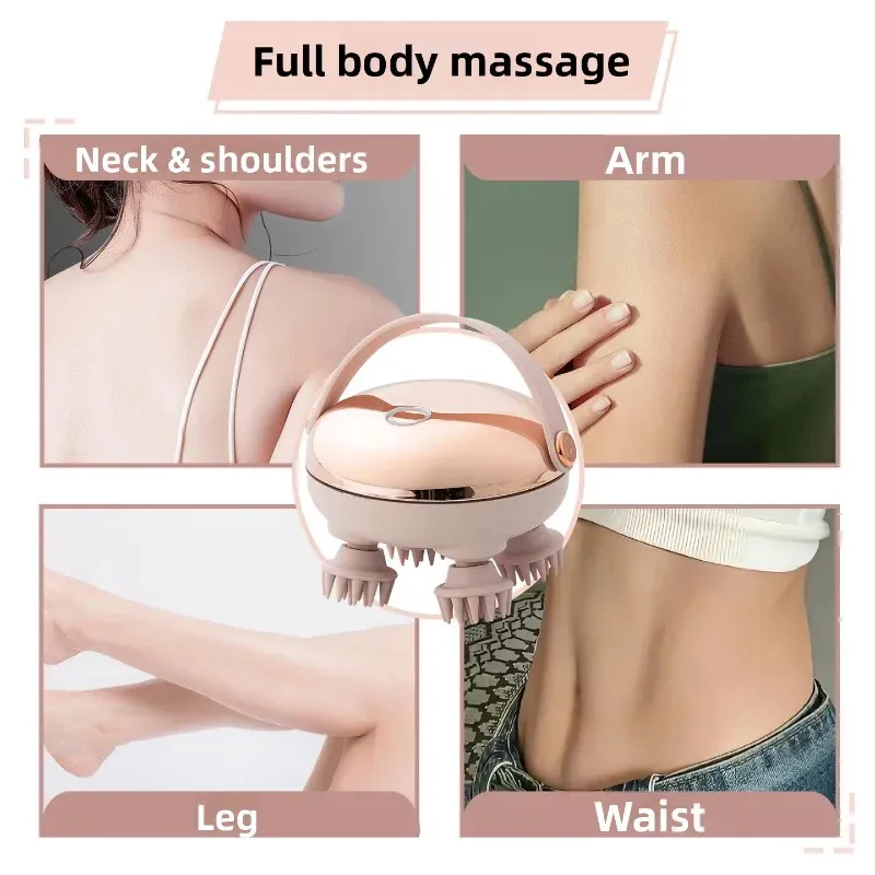 Masseur électrique pour cuir chevelu étanche, rechargeable, masseur de tête portable avec 4 griffes de massage pour le soulagement du stress, la relaxation du corps, du cou, du dos et des animaux de compagnie 2