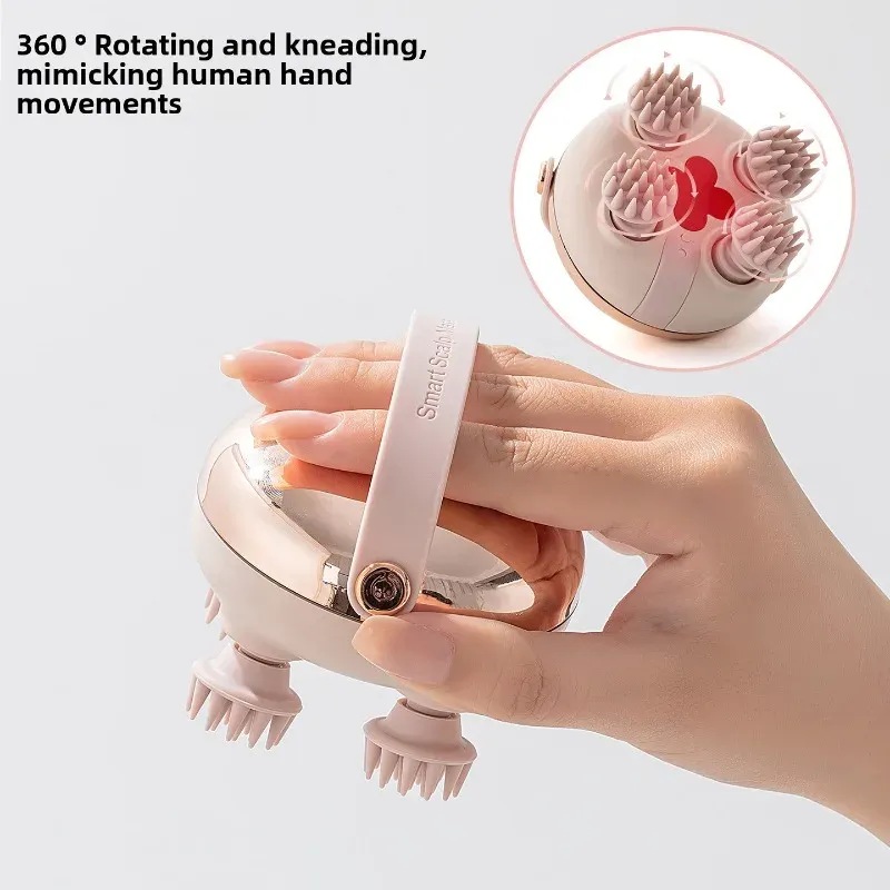 Masseur électrique pour cuir chevelu étanche, rechargeable, masseur de tête portable avec 4 griffes de massage pour le soulagement du stress, la relaxation du corps, du cou, du dos et des animaux de compagnie 3