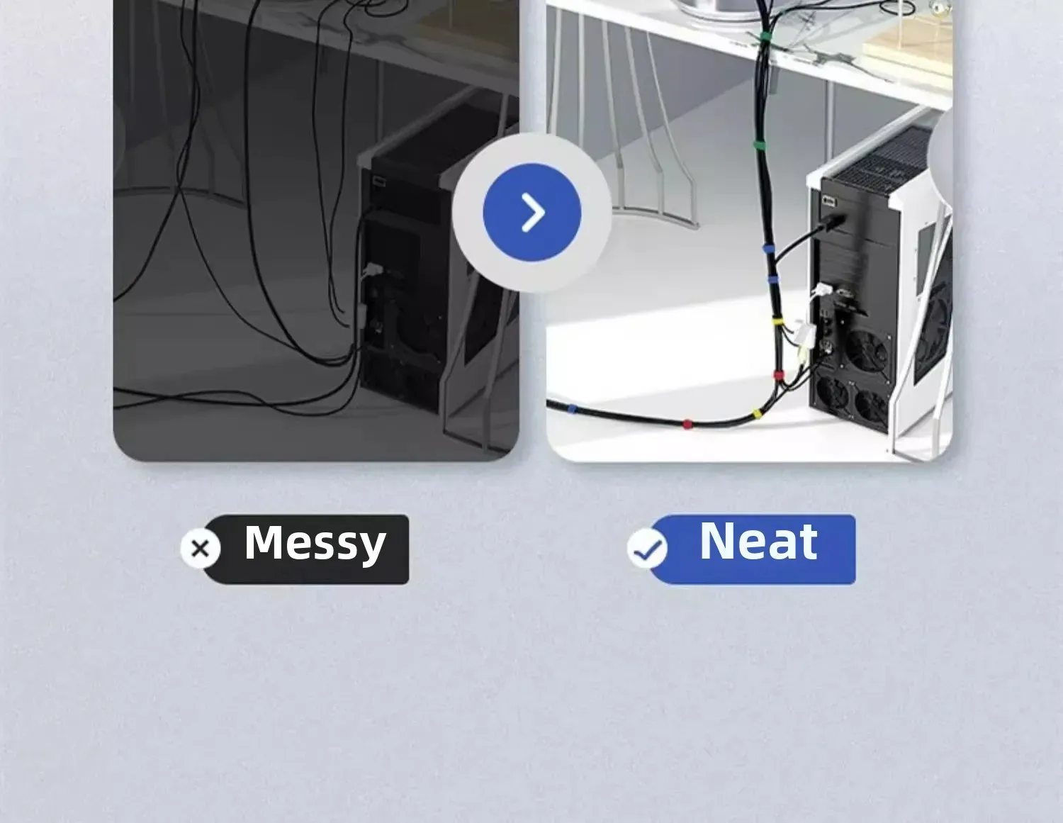 Gestion des câbles avec attaches en nylon
