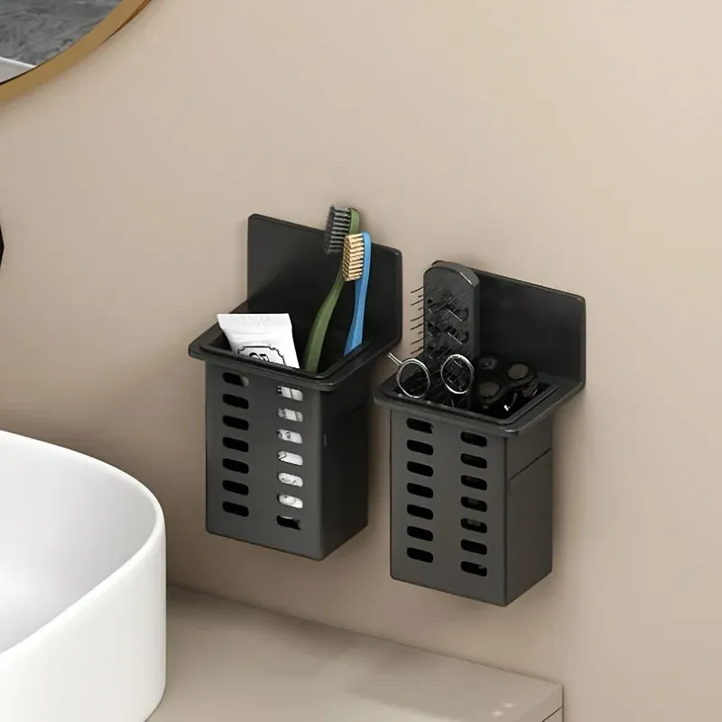 Support mural sans perçage pour brosses à dents avec boîte de rangement pour dentifrice, lot de 1 ou 2 pièces 9