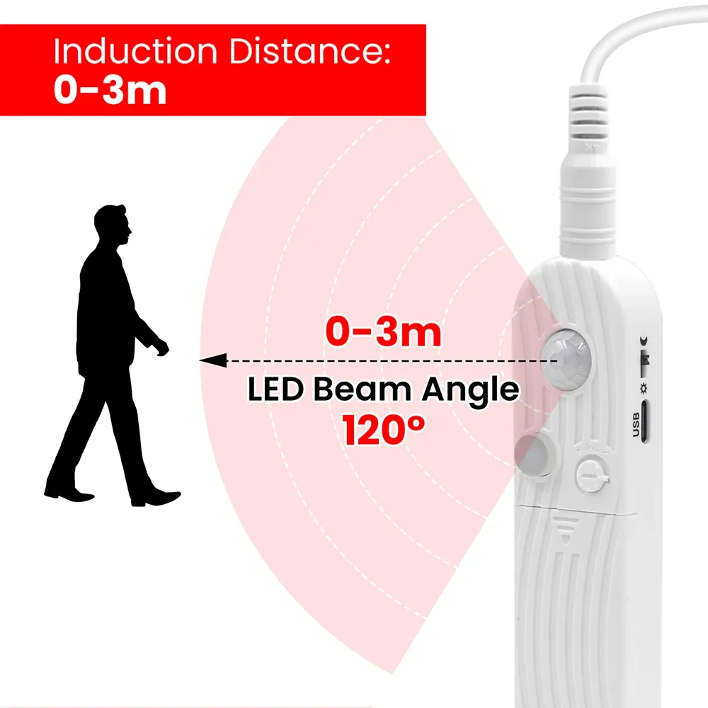 Bande LED COB flexible avec capteur de mouvement, 5 V, alimentation USB, largeur 3 mm, 5 mm ou 8 mm, circuit imprimé, 320 LED, pour sous-meuble, cuisine et escaliers 4