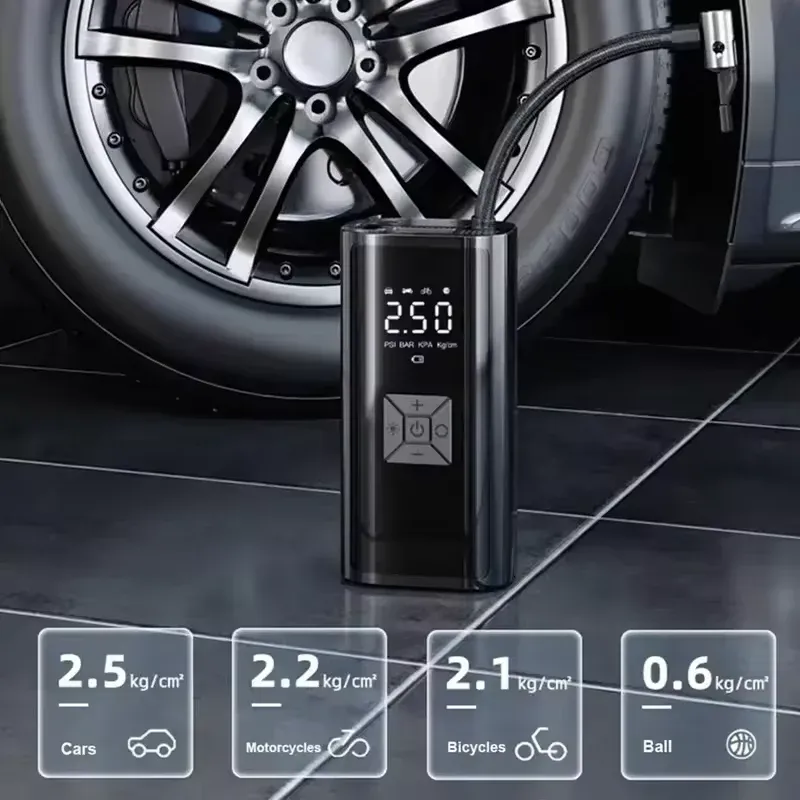 Pompe à air sans fil YIJU 150 psi, gonfleur de pneu électrique portable pour voiture, vélo et moto, mini compresseur d'air 3
