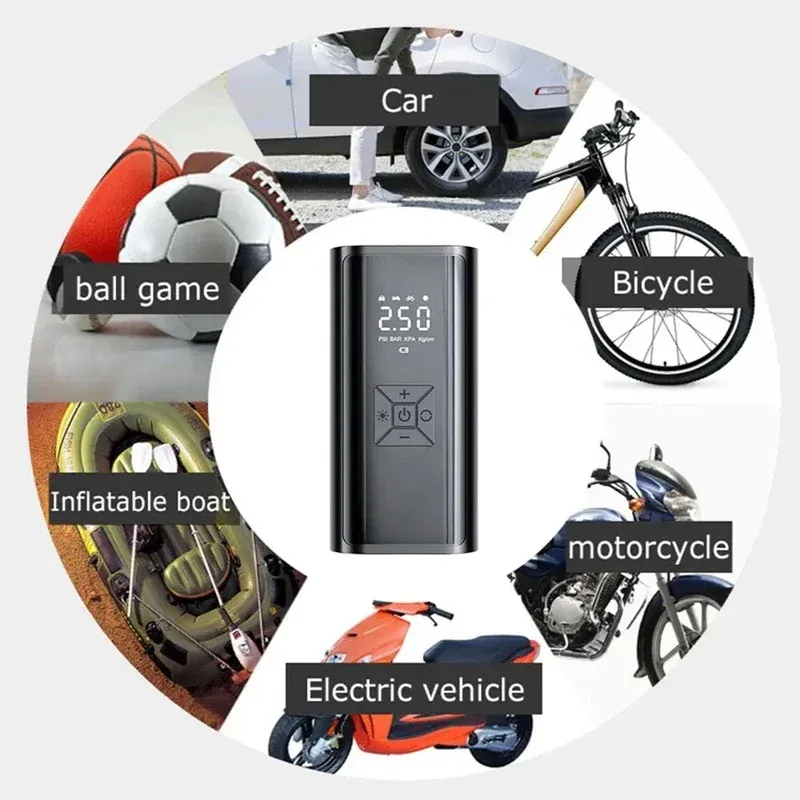 Pompe à air sans fil YIJU 150 psi, gonfleur de pneu électrique portable pour voiture, vélo et moto, mini compresseur d'air 5
