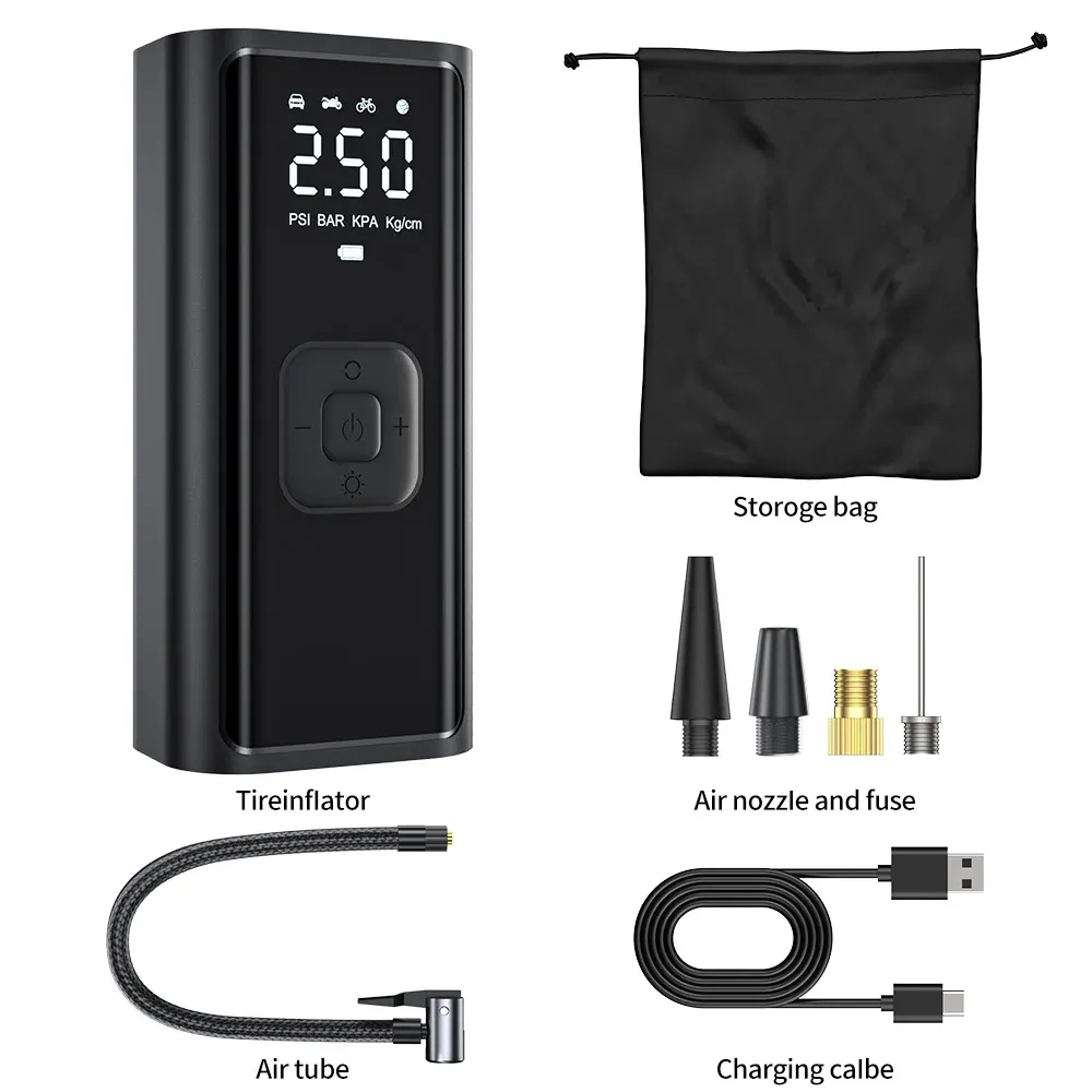 Pompe à air sans fil YIJU 150 psi, gonfleur de pneu électrique portable pour voiture, vélo et moto, mini compresseur d'air 7