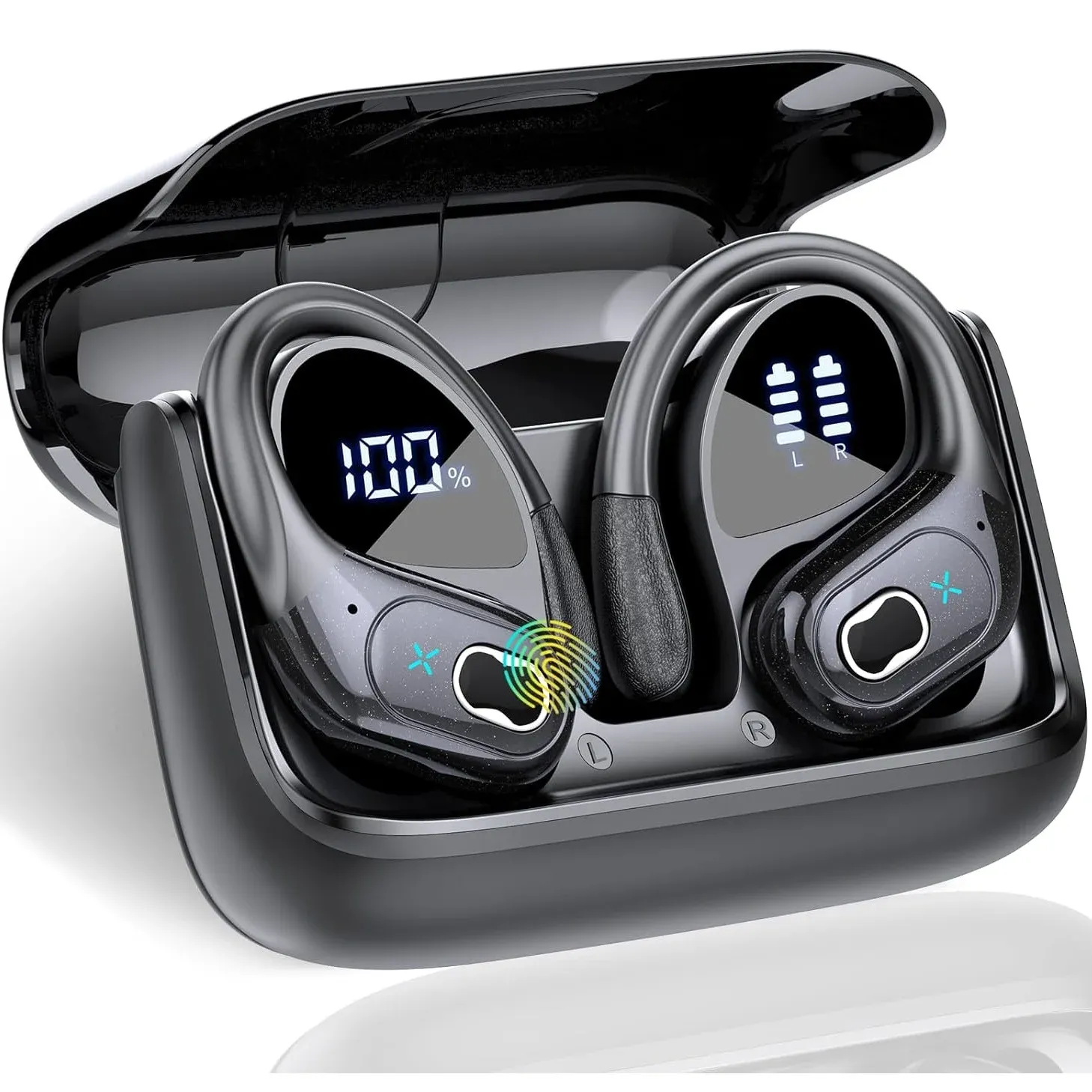 Écouteurs Bluetooth sans fil sport, autonomie 75 h, Bluetooth 5.4, son stéréo HiFi, écouteurs intra-auriculaires avec réduction de bruit ENC et micro, écran LED, certifiés IP7 étanches, pour running et musculation