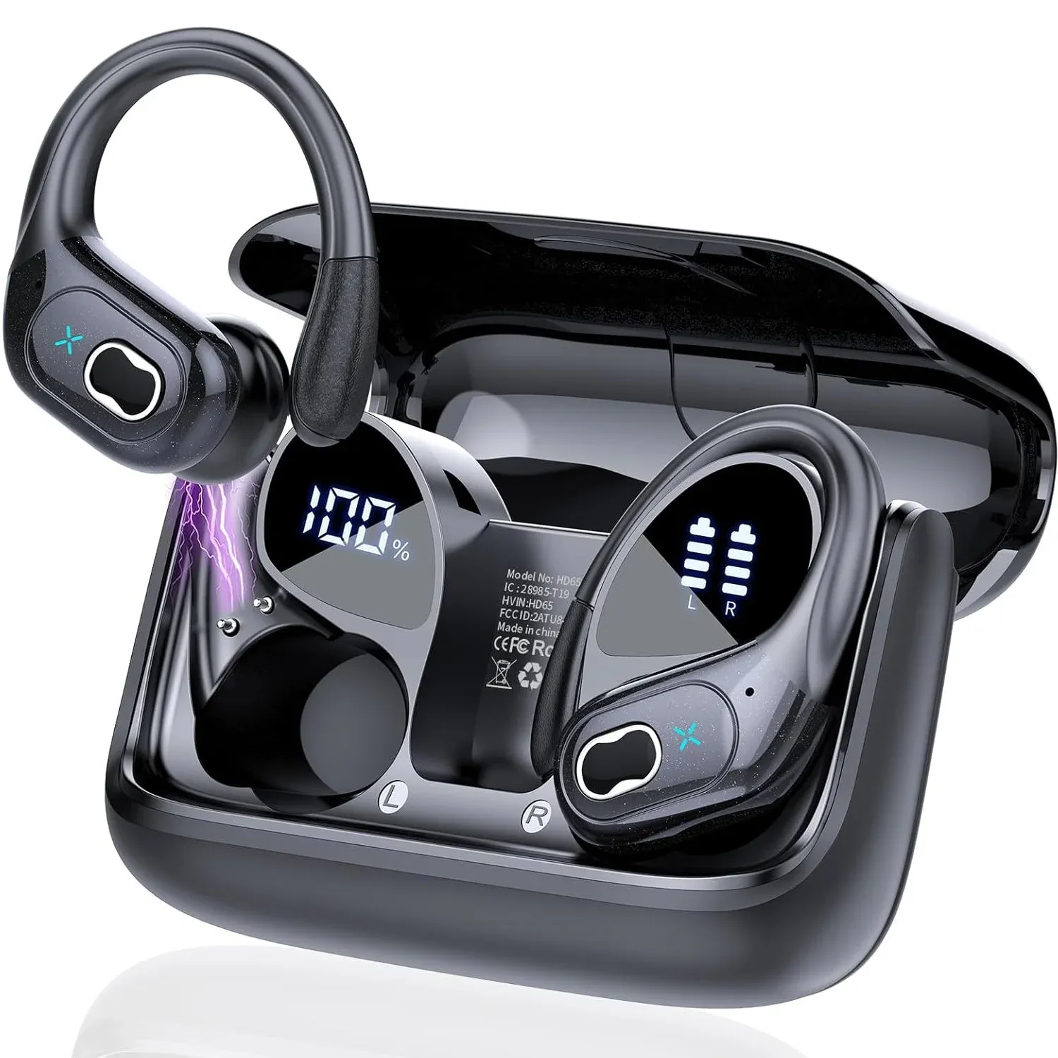 Écouteurs Bluetooth sans fil sport, autonomie 75 h, Bluetooth 5.4, son stéréo HiFi, écouteurs intra-auriculaires avec réduction de bruit ENC et micro, écran LED, certifiés IP7 étanches, pour running et musculation 7