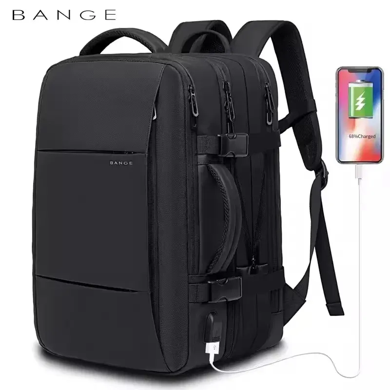 Sac à dos de voyage pour homme, sac à dos d'affaires extensible avec port USB, grande capacité, compatible ordinateur portable 17,3 pouces, imperméable - Image 1