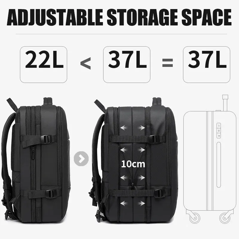 Sac à dos de voyage pour homme, sac à dos d'affaires extensible avec port USB, grande capacité, compatible ordinateur portable 17,3 pouces, imperméable 2