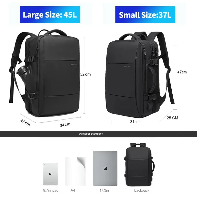 Sac à dos de voyage pour homme, sac à dos d'affaires extensible avec port USB, grande capacité, compatible ordinateur portable 17,3 pouces, imperméable 3