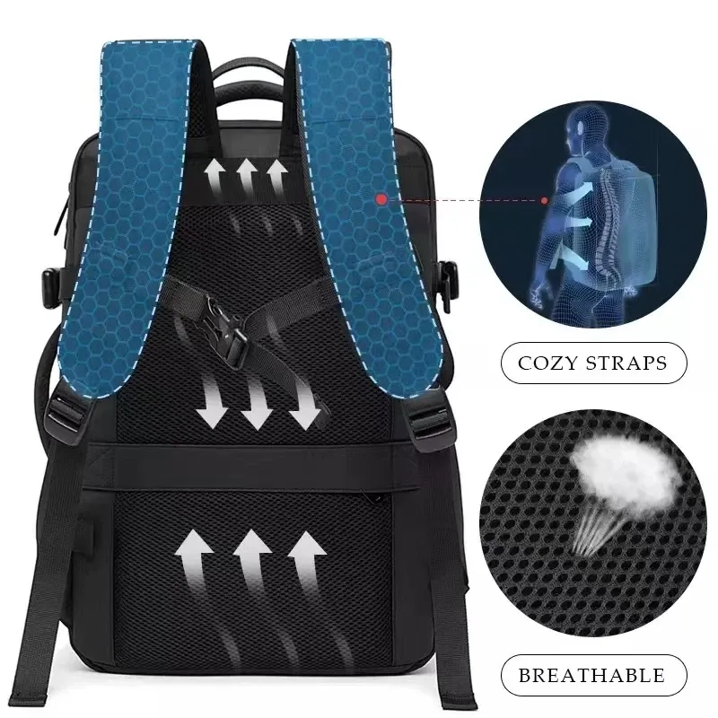 Sac à dos de voyage pour homme, sac à dos d'affaires extensible avec port USB, grande capacité, compatible ordinateur portable 17,3 pouces, imperméable 4