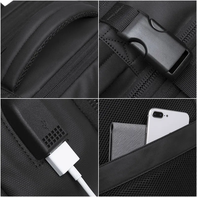 Sac à dos de voyage pour homme, sac à dos d'affaires extensible avec port USB, grande capacité, compatible ordinateur portable 17,3 pouces, imperméable 5