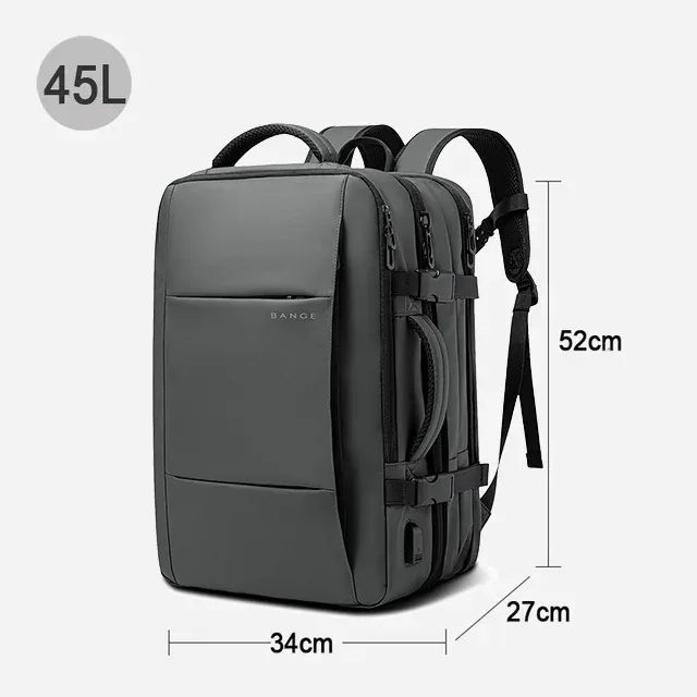 Sac à dos de voyage pour homme, sac à dos d'affaires extensible avec port USB, grande capacité, compatible ordinateur portable 17,3 pouces, imperméable 9