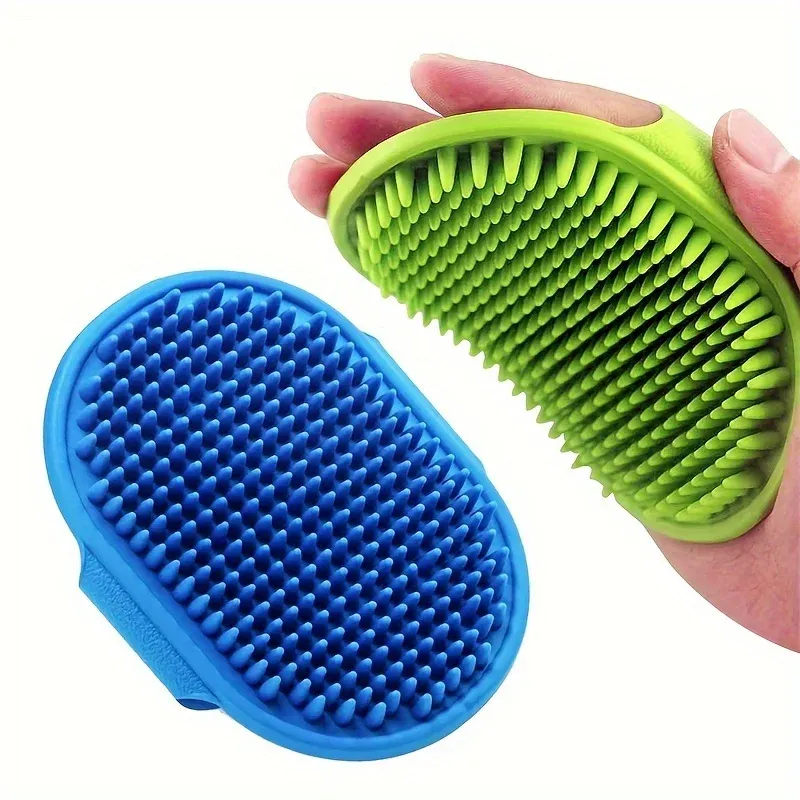 Brosse de bain en silicone pour chien avec poignée circulaire réglable