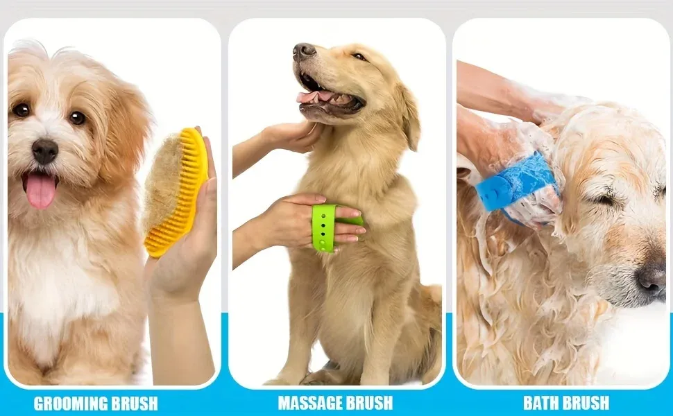 Brosse de bain en silicone utilisée sur un chien pendant le bain