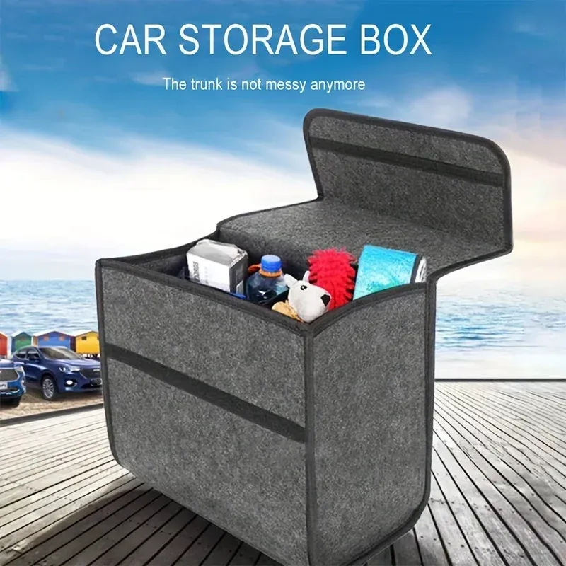 Boîte de rangement pour voiture en feutre, petit coffre de rangement portable, boîte de rangement pliable pour véhicule - Image 1