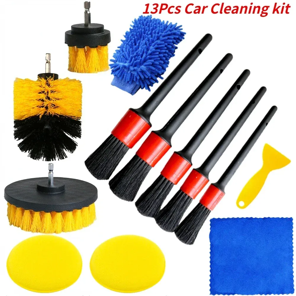 Kit de Brosses de Nettoyage pour Voiture, Compatible Perceuse, Nettoyage de Climatiseur et Polissage Automobile 7
