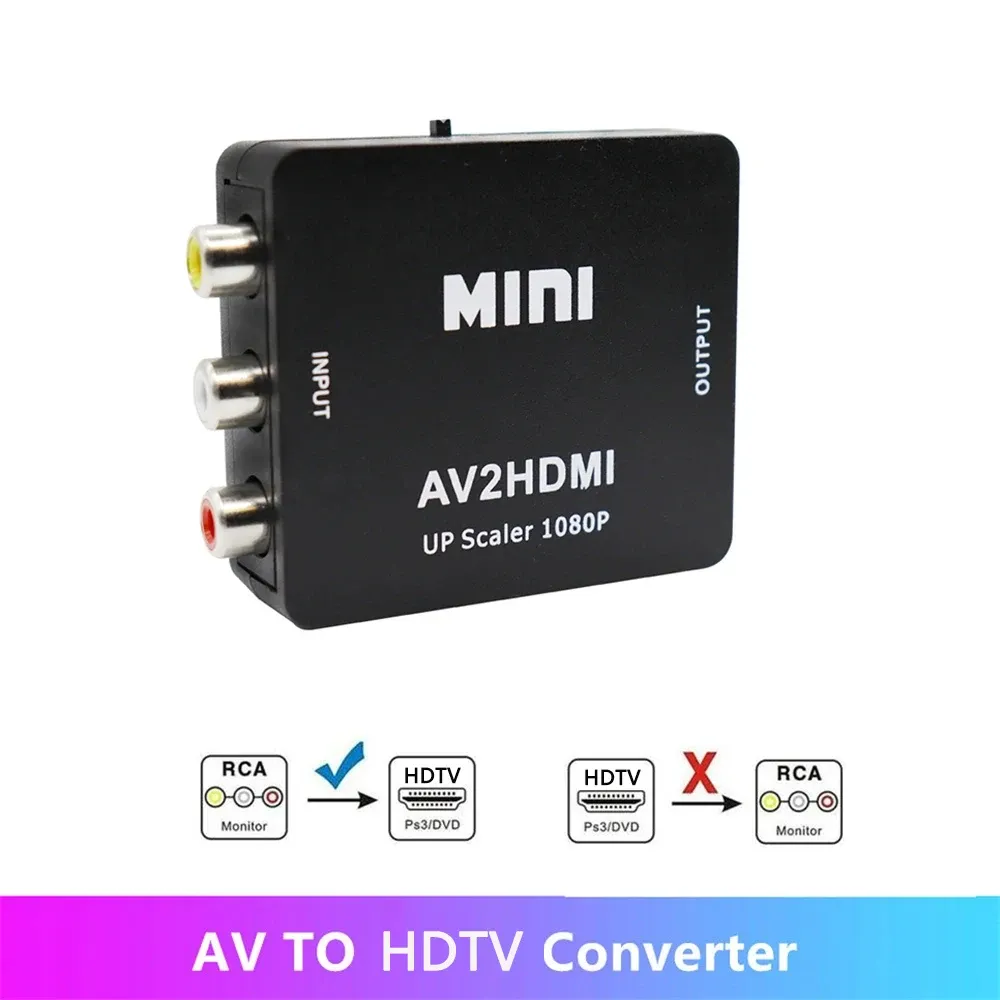 Adaptateur AV vers HDMI 1080P, convertisseur composite RCA vers HDMI avec câble USB 1